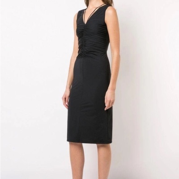 Theory Dresses & Skirts - Theory ruched black string midi dress size medium
